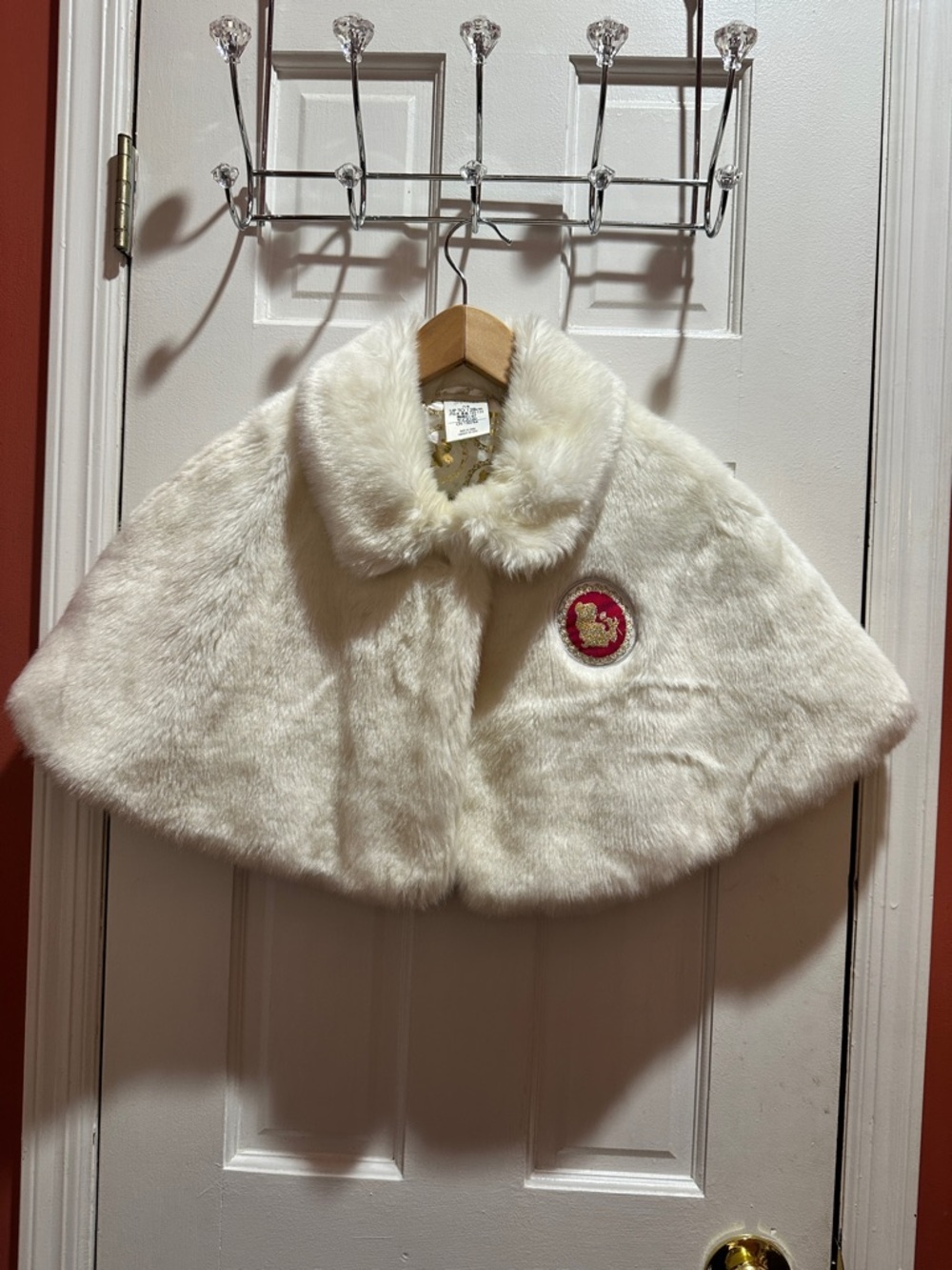Disney Cream Faux Fur Girls' Cape with Embroidered Patch